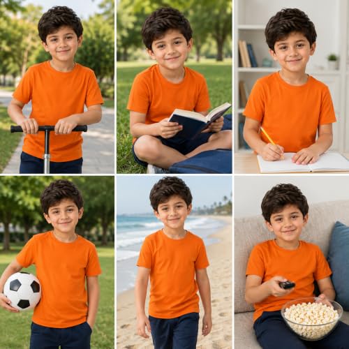 Image of Kids Round Neck Boys Tshirt | Short Sleeves | Natural Organic 100% Cotton Soft Comfortable Fabric | School Plain Color Original Branded Half Sleeve | T-Shirt for Boy Kid | Sleepwear Everyday Casual
