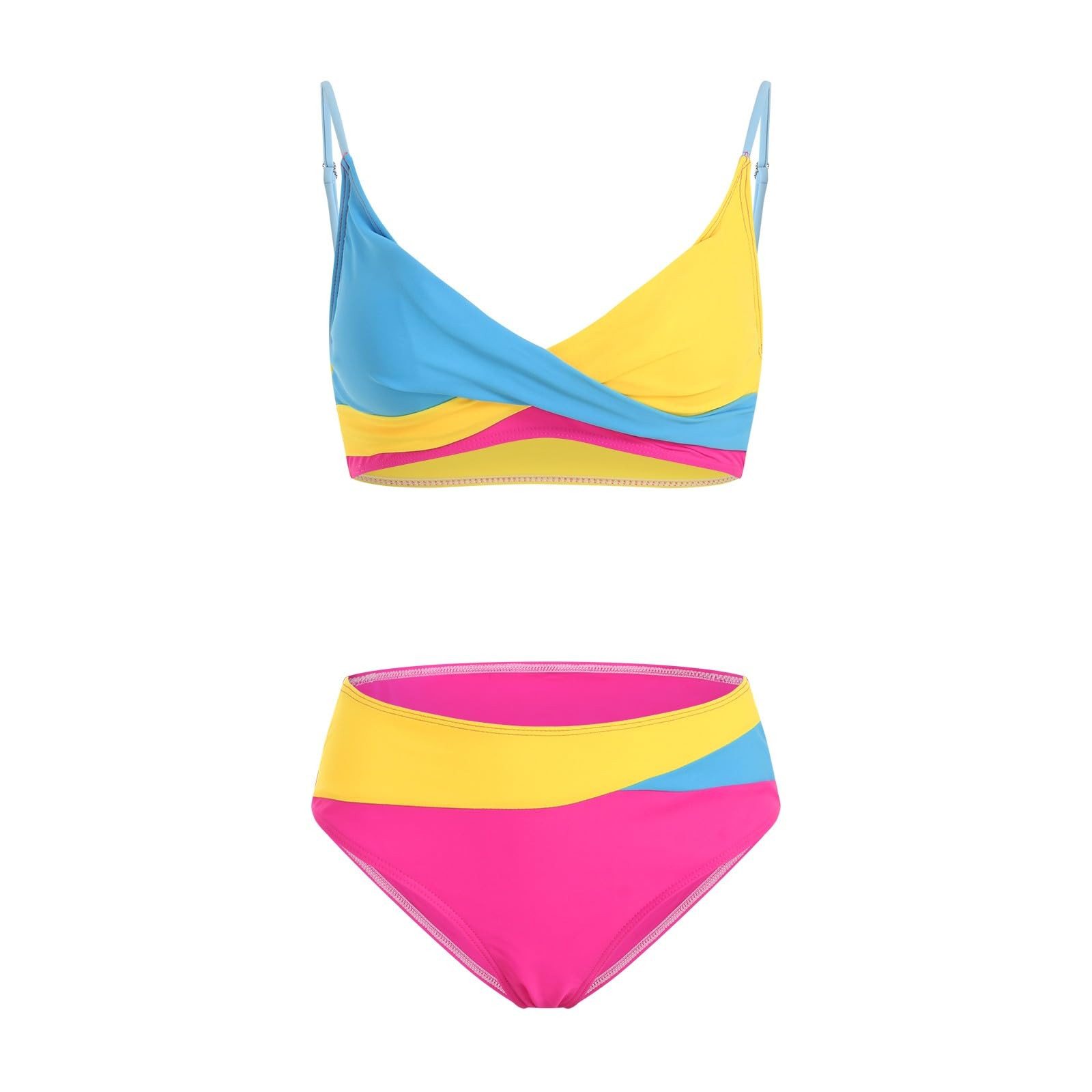 Maillot de Bain Deux Pièces pour Femme, Croisé à Fines Bretelles Bloc de Couleur Triangle Bikinis Sexy Bikini Set Réglables Push Up Maillots Confortable et Élégant pour la Plage et la Piscine