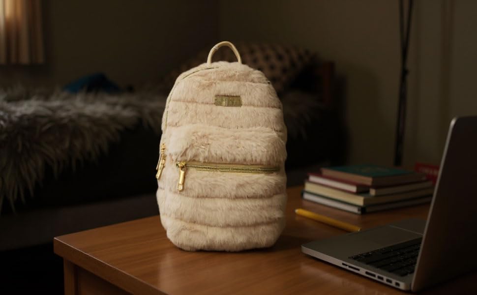 Jessica Simpson Mini Plush Tablet Backpack for Women for Work, College, Commuting, Travel (Mocha Latte) - Image 6