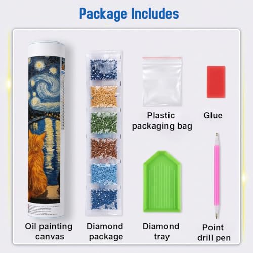 Image of HASTHIP DIY Diamond Painting Kit for Adult, Cat Starry Night DIY Diamond Art Canvas with Sparkling Resin Rhinestones, Craft Set Unframed Handmade Wall Decor Gift, 30x40cm