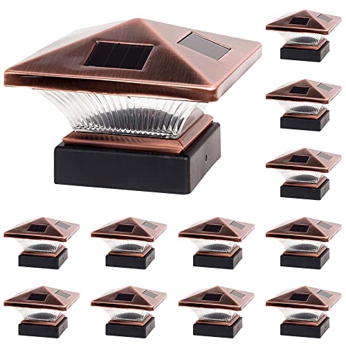 12 Pack GreenLighting Siena Solar Post Cap Deck Light for 4x4 Nominal Wood or 4X4 & 5x5 PVC, Vinyl Posts (Bronze)