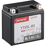 Accurat Motorradbatterie YTX5L-BS - 12V, 5Ah, 100A, rüttelfest, wartungsfrei - Starterbatterie, AGM Batterie in Erstausrüsterqualität für Rasentraktor, Roller, Motorrad, Quad