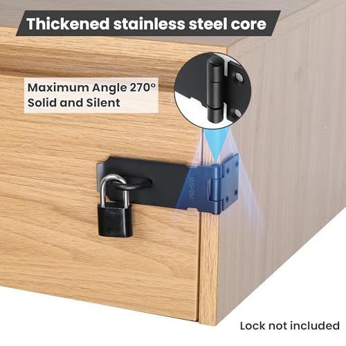 Alise Door Lock Hasp Latch,4 Inch SUS 304 Stainless Steel Safety Packlock Clasp Hasp Lock Latch with Fixing Screw for External Doors Window Cabinet Pet Cage, Black,MS99-B