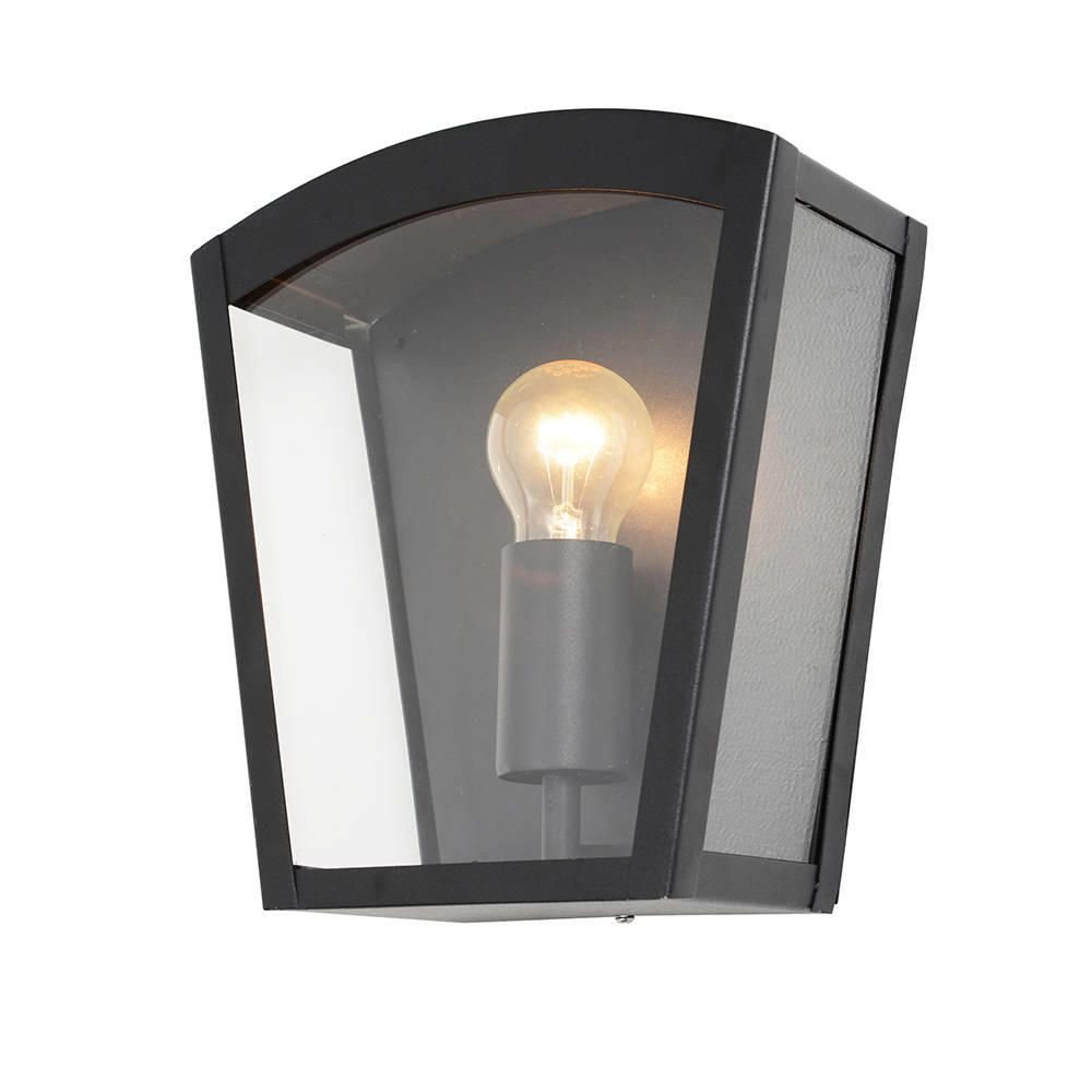 LITECRAFT Hamble Wall Light Outdoor IP44 Rated Garden Curved Box Lantern - Black