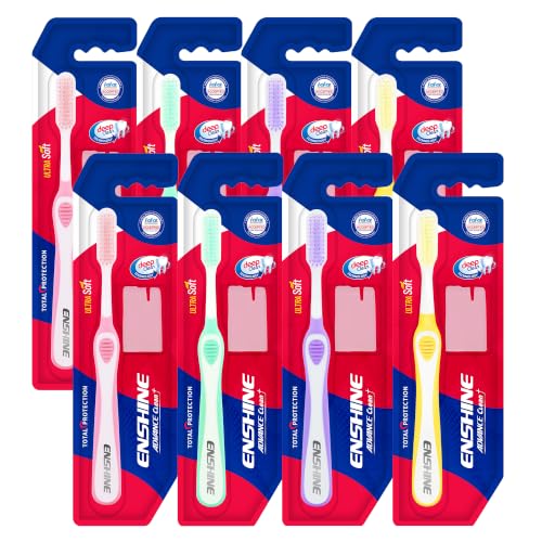 Image of Enshine Advance Clean+ Soft Toothbrush for Adults - Pack of 8 | Ultra Soft Tapered PBT Bristles | Tooth Brush Set with Non-Slip Grip | Manual Toothbrushes for Sensitive Gums & Enamel | Multi-Color