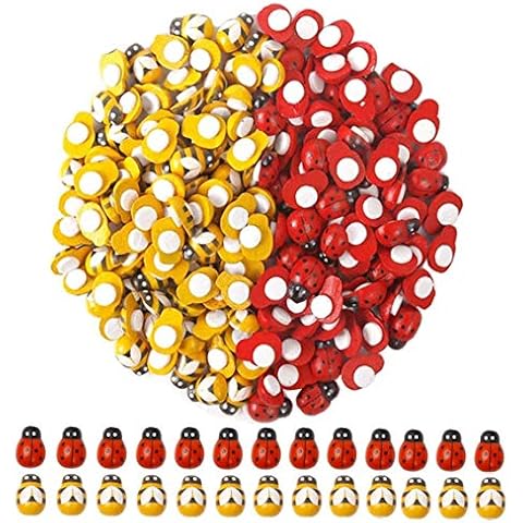 Wooden Bees Ladybugs Set, 200 Pack Mini Flatback Self-Adhesive Wooden Bees & Ladybugs Embellishments Kit for Crafts Scrapbooking Cardmaking DIY Ornaments Party Decoration by RuiChy Cover