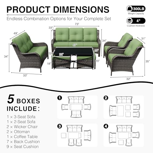 Image of Joyside 7 Piece Wicker Patio Furniture Set, Rattan Patio Chairs with High Back, Deep Seating, Wide Armrest, Thickened Cushions, Outdoor Furniture for Deck, Porch Use