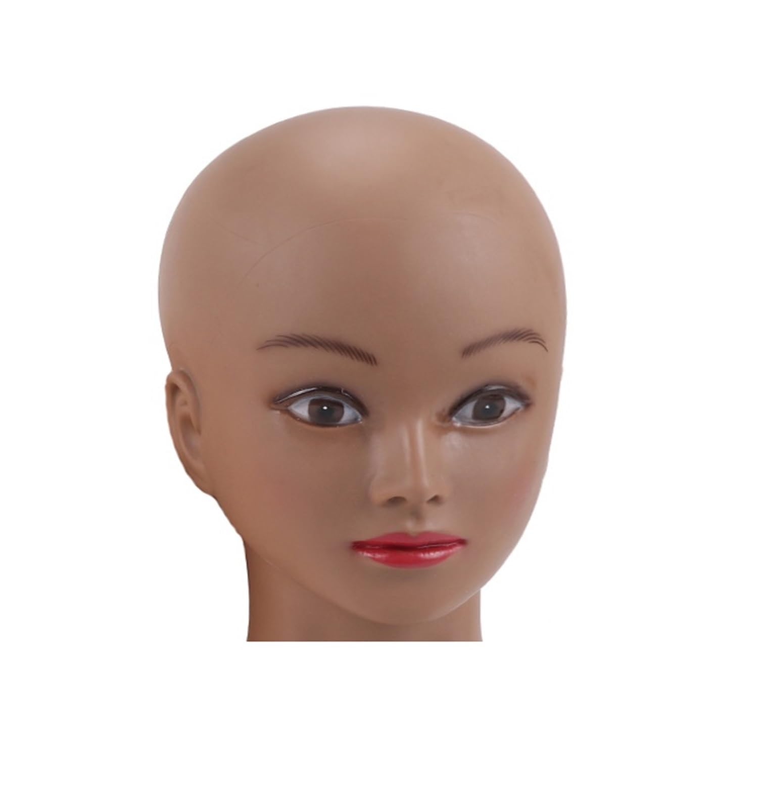 FonFou Bald Mannequin Head With Clamp Female For Wig Making Hat Display Cosmetology Manikin For Makeup Practice(Small Dark Brown)