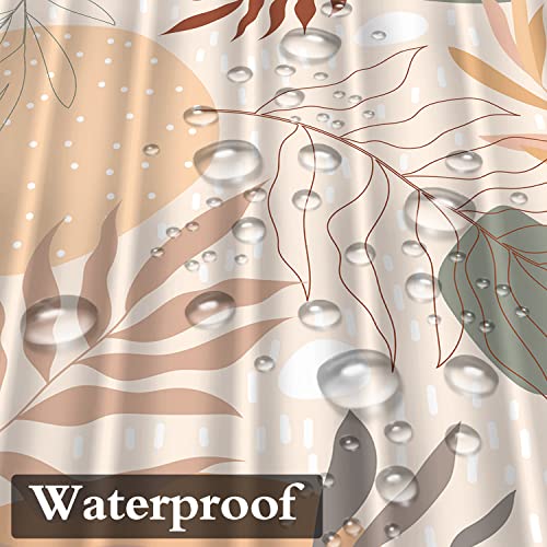 Jofei Beige Green Boho Shower Curtain Abstract Geometric Leaves Plant Bath Curtain Aesthetic Minimalist Art Palm Leaf Polyester Fabric Bathroom Decor Curtain Sets 72" X 72" #TOP2