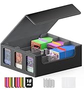 TopMade Card Deck Box for Trading Cards 2400+ with 18 Colorful Divider, Leather Magnetic Commande...