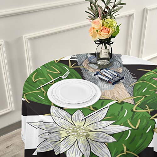 N/ A Cactus Alpaca Round Tablecloth 60 Inch Stain And Wrinkle Resistant Washable Table Cover For Dinning Room Tabletop Decoration #TOP5