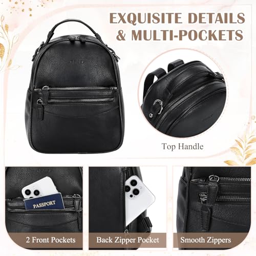 Image of RAVUO Mini Backpack for Women, Small Leather Backpack Purse Fashion Handbag Convertible Ladies Trendy Shoulder Bag for Work,Travel,Black