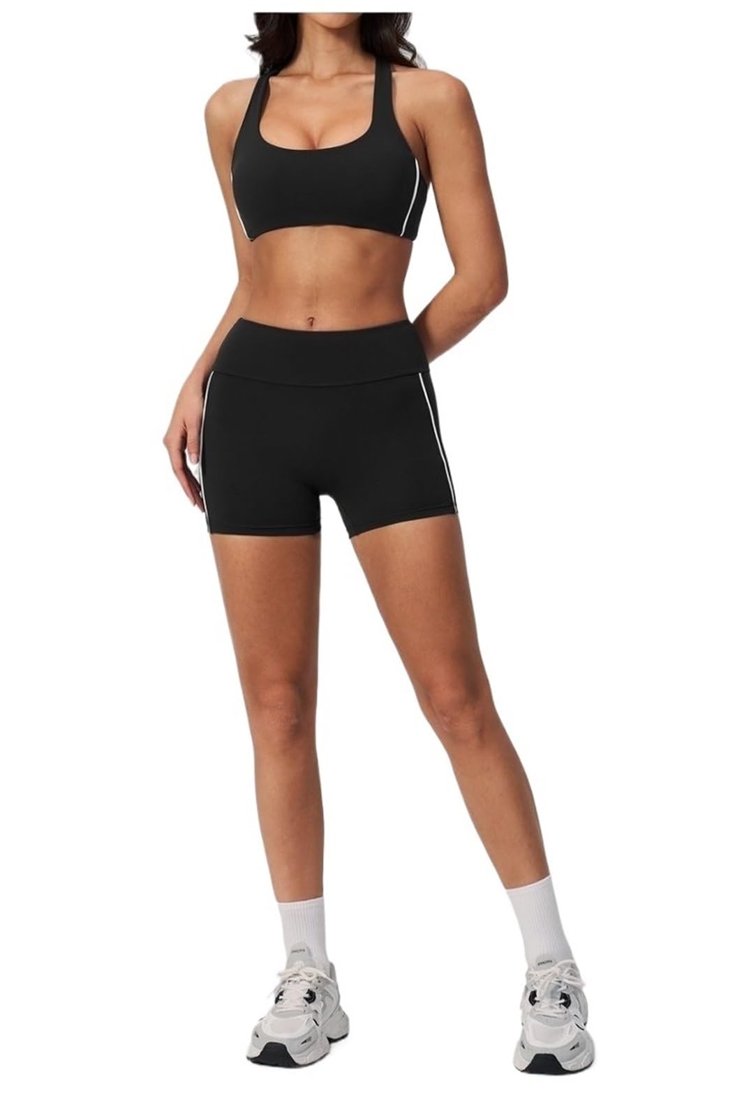 Set palestra donna 2 pezzi: completo allenamento schiena scoperta racerback, asciugatura rapida, vita bassa, outfit corsa