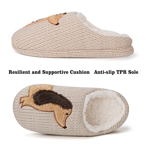 AONETIGER Hausschuhe Damen Winter Warme Flauschige Hausschuhe Plüsch Herren Pantoffeln Bequeme Kunstpelz Gefüttert Rutschfeste Slippers(40/41EU,Brauner Hund)