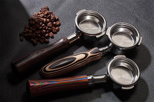 Image of IKAPE 51MM Espresso Bottomless Portafilter, 2 Ears Coffee Bottomless Portafilter with Filter Basket Made in Natural Wood, Compatible with Delonghi ECP3420, EC155, BCO430, EC260 Coffee Machine
