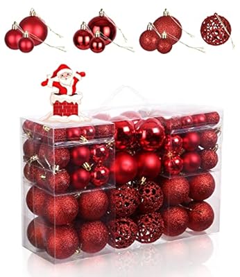 Birshe 100 Piezas Bolas de Navidad Bolas de Árbol Navidad Adorno Inastillable de PláStico Adorno para DecoracióN Navideña para Habitación Interior Decoración para El Abeto Fiesta de Navidad Rojo