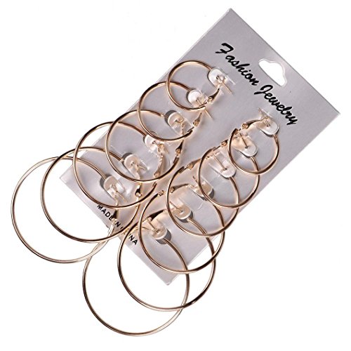 Hoop Earrings,Fheaven Women 6Pairs/set Vintage Silver Gold Hip Hop Big Circle Hoop Earrings Steampunk Ear Clip (Gold)