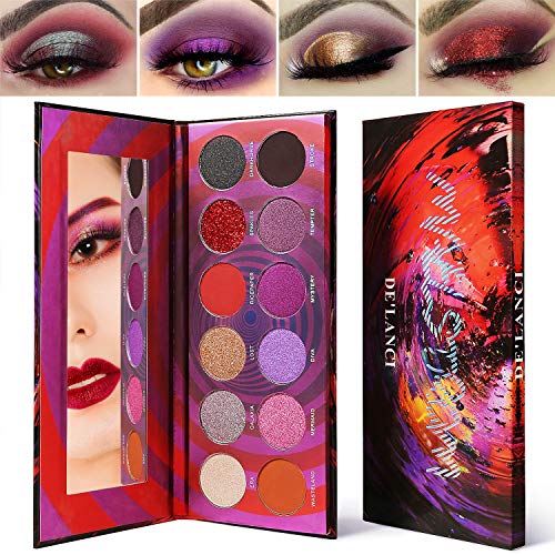Highly Pigmented Purple Eyeshadow Palette Makeup Set,Afflano Matte Shimmer Glitter Duochrome Eye shadow Pallet,Red Orange Pink Violet Black Velvet Natural Warm Vegan Eye Palettes Gift Kit 12 Colors