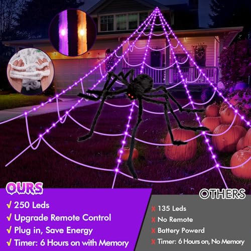 Image of OCATO 200 inch Halloween Decorations Spider Web Lights Outdoor +59 inch Fake Spider