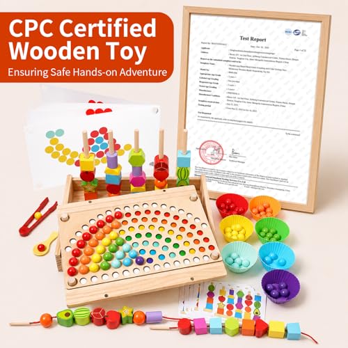 Image of INIFEIDALA Montessori Toys for 3 4 5 Year Old,Stacking Blocks,Lacing Beads & Shape Stacker,Wooden Beads Sequencing Toy Set,Fine Motor Skills & STEM Preschool Learning Gifts for Toddlers Boys & Girls