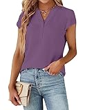 Blooming Jelly Women's Dressy Casual Tops Business Work Blouses Cute Button Down Shirts 2025 Summer Short Sleeve Chiffon Outfit (Purple,Medium)