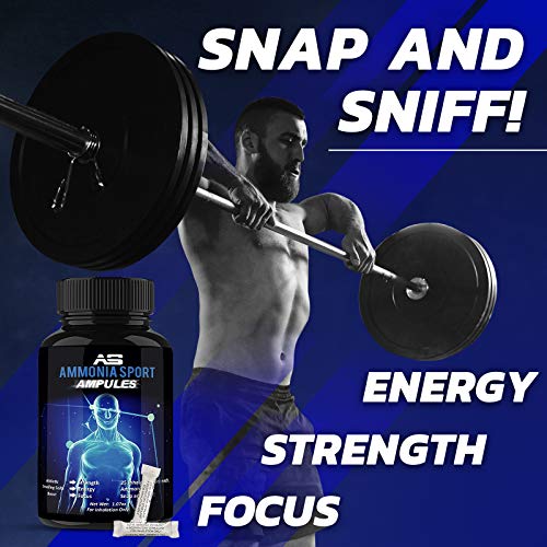AmmoniaSport Athletic Smelling Salts - Ampules (25) Smelling Salts Powerlifting - Ammonia Inhalant - Salt Sticks - Rush Inhalant - Focus Up - Powerlifting Gear - Focus Aid - Energy Aid - Nose Lifting