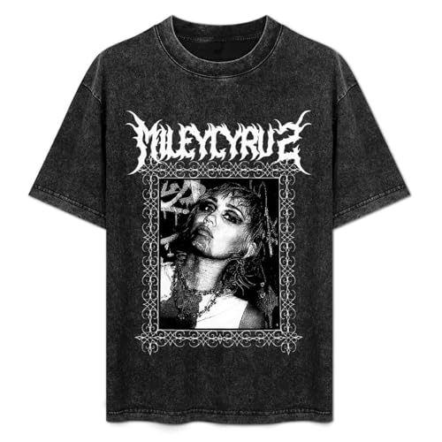 Miley Music Cyrus 2025 Music Tour Man Shirt,Washed T Shirt Short-Sleeve Cotton Tshirt Simple Basic T-Shirts for Men's Breathable Short-Sleeved Retro Tops Comfortable Tee M