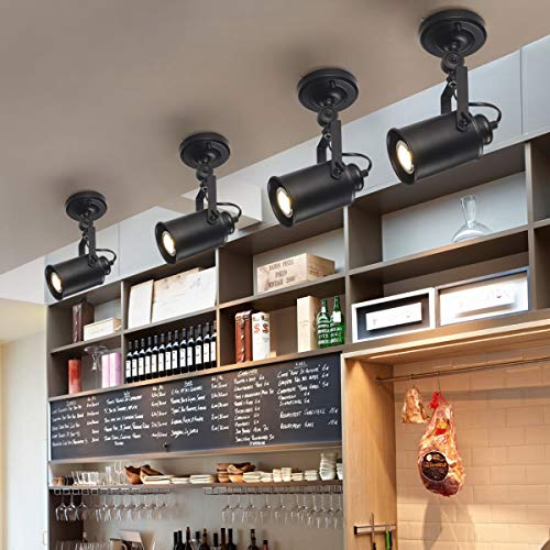 YUENSLIGHTING Lámpara de montaje empotrado E27 Bombilla Base Lámpara de pared industrial vintage Negro Retro LED Foco de techo Aplique de pared ajustable Metal Edison Iluminación de pared Cover