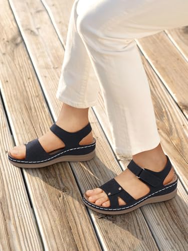 Image of SHIBEVER Women Flat Sandals Comfortable: Arch Support Sandals Dressy