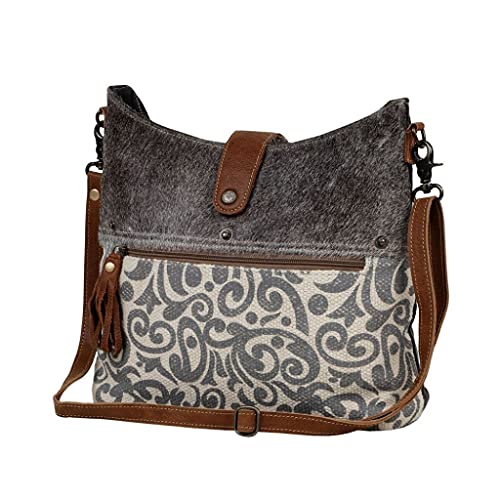 Myra Bag Flourish Shoulder Bag Upcycled Canvas, Rug, Leather & Cowhide S-26552