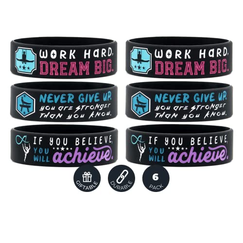 (6-pack) Motivational Gymnastics Wristbands with Inspirational Quotes - Gymnastics Gifts