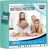 Utopia Bedding Waterproof Mattress Protector Twin Size, Premium Terry Mattress Cover 200 GSM, Breathable, Fitted Style with Stretchable Pockets (Spa Blue)