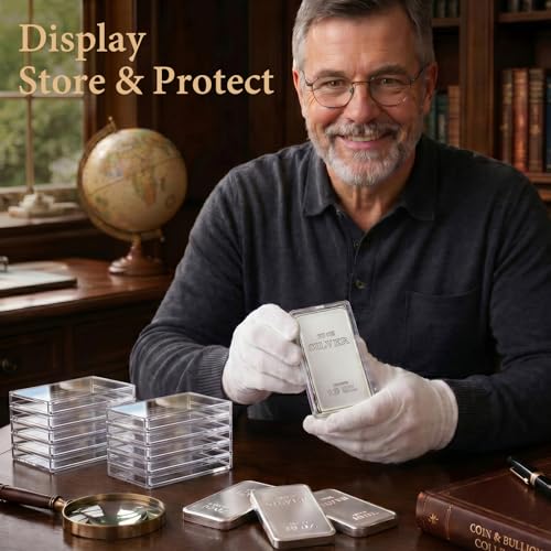 Image of Geiserailie 10 Pcs 10 oz Silver Bar Holder Case, Clear Acrylic Silver Bar Holder Capsule Storage Container Box for 10 Ounce