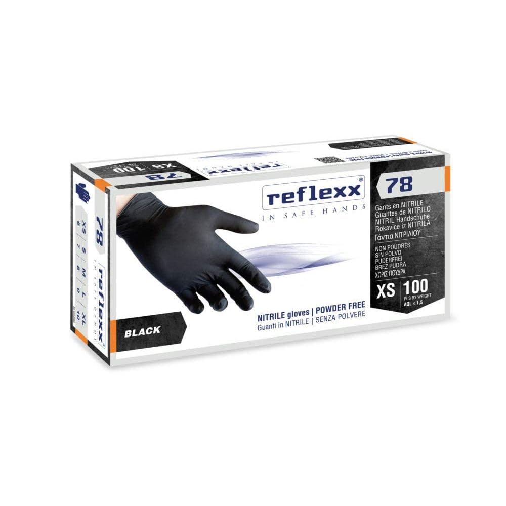 REFLEXX R78 1000 Guanti in nitrile NERO senza polvere - 4 gr - 1000 PZ - VARIE TAGLIE OFFERTA - ALIMENTI USO ESTETICO E PER TATUAGGI (M)