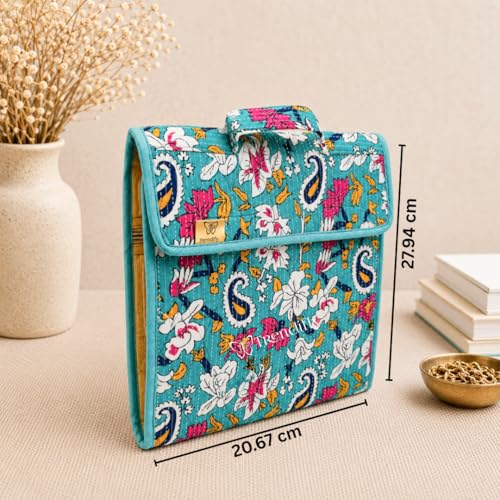 Image of Trendifly Foldable Multipocket Jewellery Organizer Suitcase for Women Embroidery Design Travelling Jewelry Bag 5 Transparent Pockets Earrings Necklace Bangles Rings Girls Aqua Green