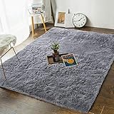 Andecor Soft Fluffy Bedroom Rugs - 4 x 5.9 Feet Indoor Shaggy Plush Area Rug for Boys Girls Kids Baby College Dorm Living Room Home Decor Floor Carpet, Grey