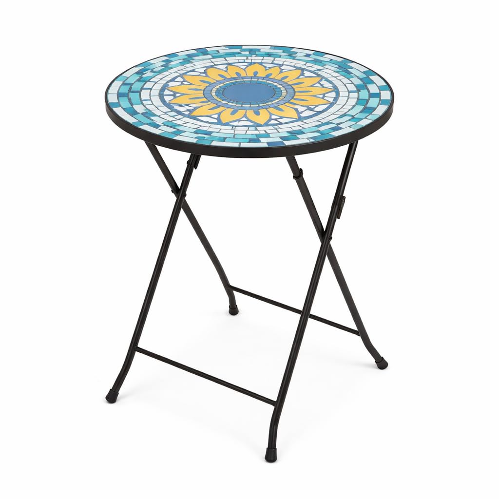 Smart Garden Mosaic Table 53cm, Hand Painted Glass Top Decorative Foldable Table, Iron Base for Indoor and Outdoor Use in the Home or Garden, Beautifully Boxed Gift