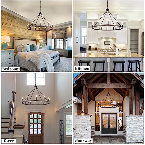 Wagon Wheel Chandelier 12 Lights 38" Farmhouse Chandelier for Dining Room by ETONIMERR - Image 6