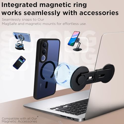 Image of RIGGEAR Shockproof Sleek Hybrid Armor Magnetic Back Cover Case Compatible with MagSafe Accessories for Vivo V70 FE 5G (Clear PC + Black TPU Bumper)