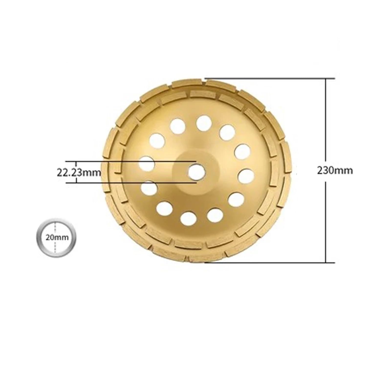 Betonowa diamentowa dwurzędowa tarcza szlifierska, marmurowa granitowa szlifierka kątowa 9-calowa z otworem 20MM/22,23MM Do użytku DIY(230mm)