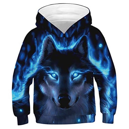 Hoodies för barn 3D-tryckta Hoodies Sweatshirt Långärmade fickor(XL,Wolf Ghost)