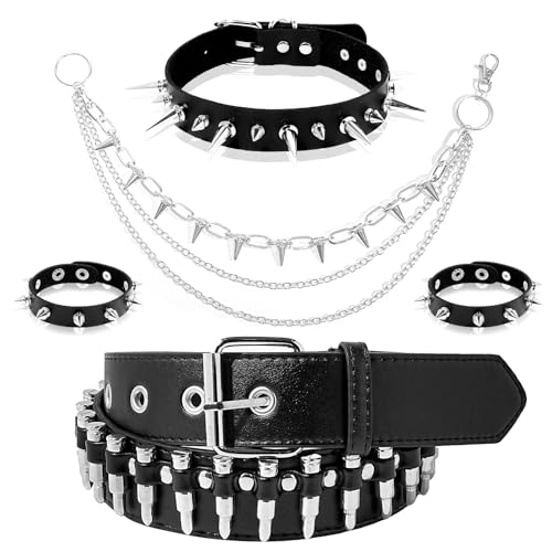 Ceinture noire à clous et chaîne pour pantalon pour affirmer un style punk sans effort