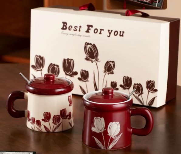 Set de 2 Mugs de Cerámica con Tapa y Cuchara 12 oz miniatura 6
