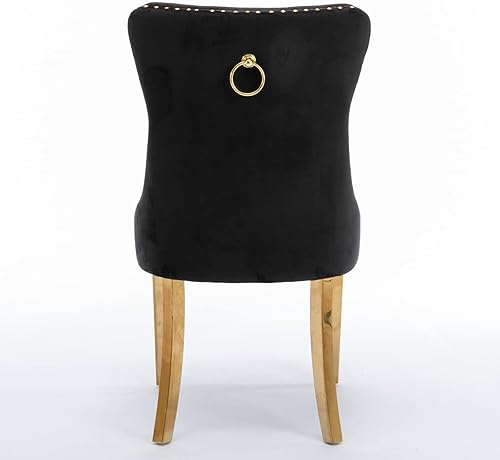 Miniatura 38 de i-POOK Juego de 2 sillas de comedor tapizadas de terciopelo, sillas de comedor con respaldo de alas con tirador de anillo, ribete de cabeza de clavo