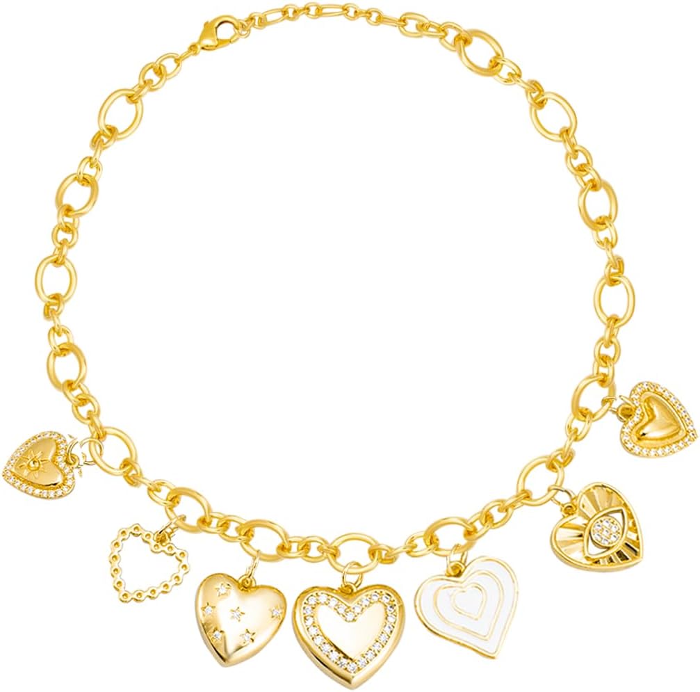 Heart Necklaces For Women,18k Gold Charm Necklace Multiple Chunky Necklace Love Hearts Pendant Choker Necklace Women Jewelry Gifts