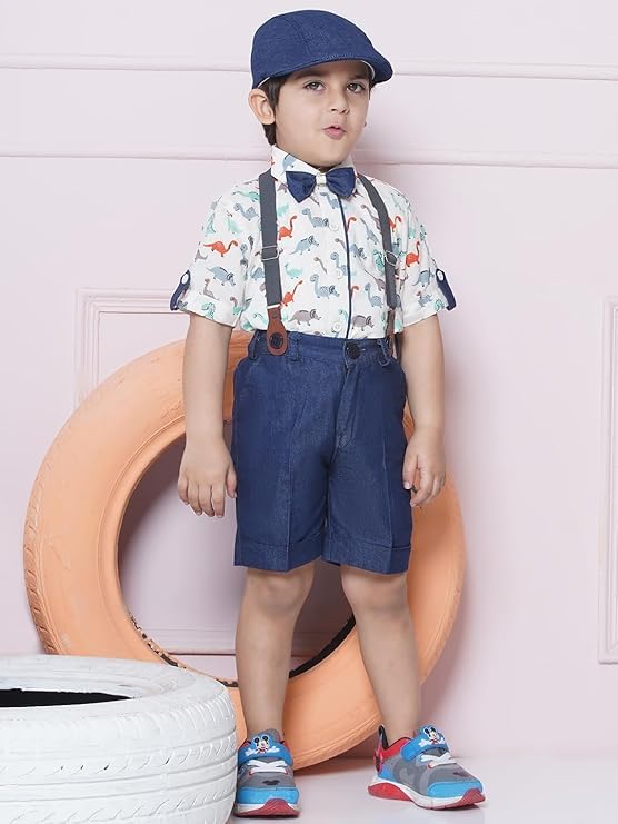 Image of AJ DEZINES Kids Casual Wear Clothing Cotton Shirt Short Set For Boys