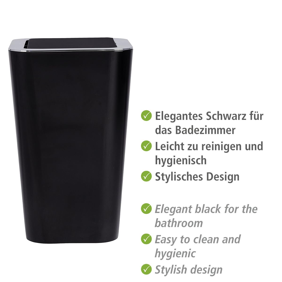 WENKO Candy Swing Cover Bin, ABS/PS, Black/Chrome, 18 x 18 x 28.5 cm - Image 3