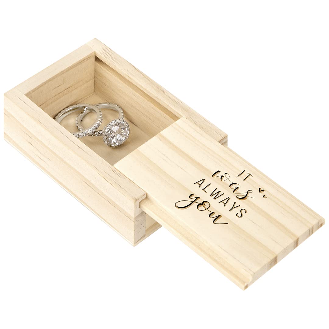 Koyal Wholesale It Was Always You Engraved Wood Ring Box with Lid, Wedding Bearer Box, Keepsake Ring, Rustic Proposal