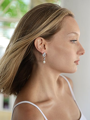 Mariell Pearl Drop Wedding Bridal Earrings, Cubic Zirconia and Pearl Drop Earrings for Brides, Bridesmaid2