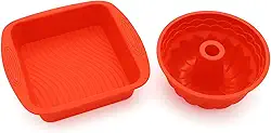 Formas de Silicone para Bolo Assadeiras Antiaderente Para Forno Freezer Air Fryer Micro-ondas Bolo Pudim Pão Kit 2 Peças Vermelho